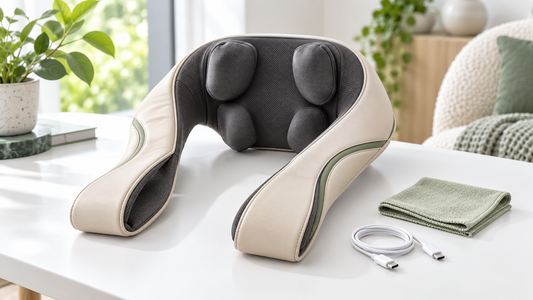 Neck and shoulder massager with cleaning cloth and charging cable