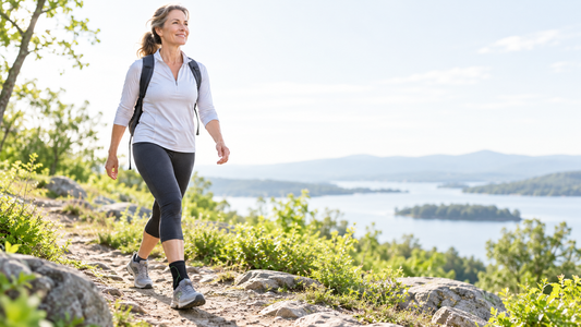 Woman walking on an uneven trail with ankle support