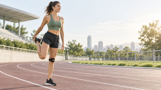 Runner warming up while wearing a patella knee strap