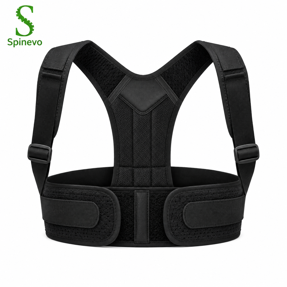 Spinevo™ Premium Posture Corrector Brace – ergonomic back support brace with adjustable shoulder straps, breathable lightweight material for everyday posture support.