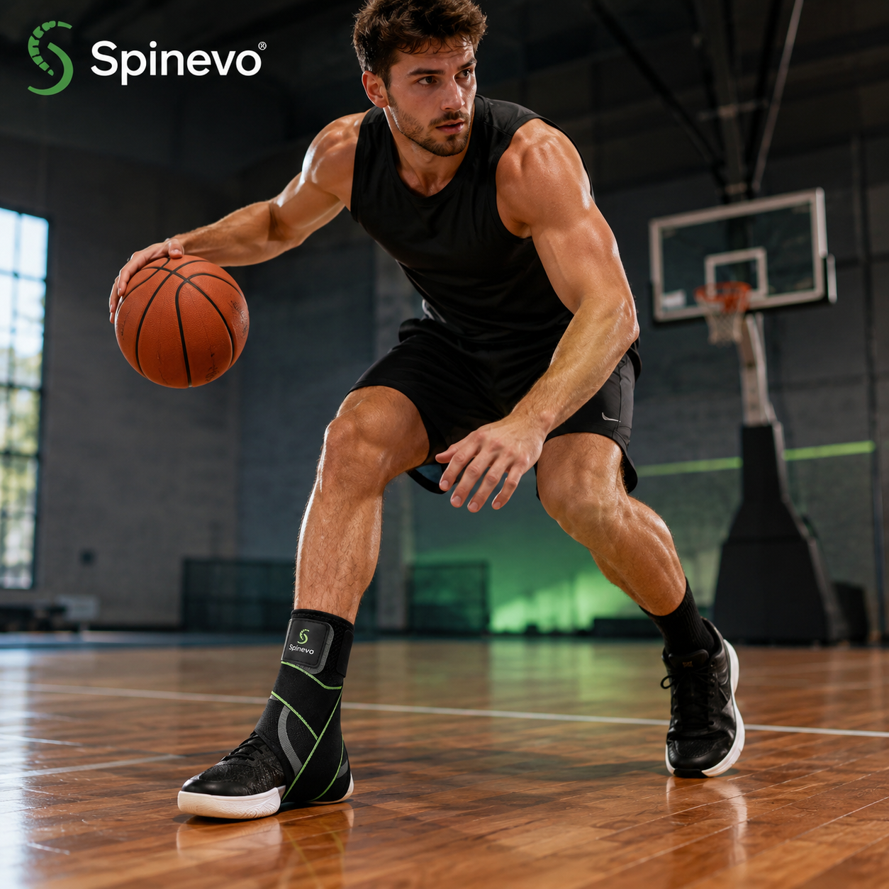 Sports ankle support brace during basketball and fitness training