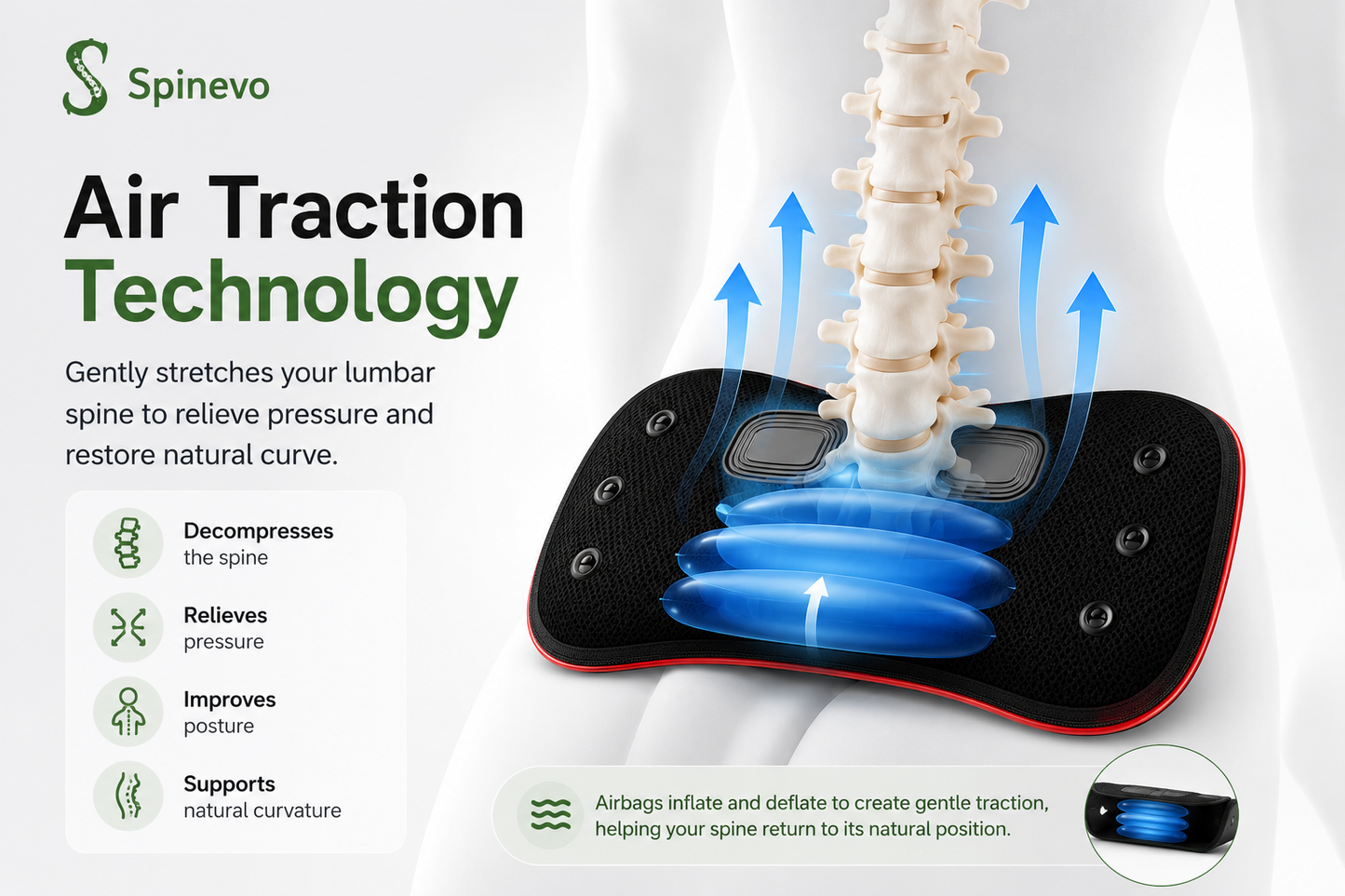 Portable lumbar massage device with heat and vibration