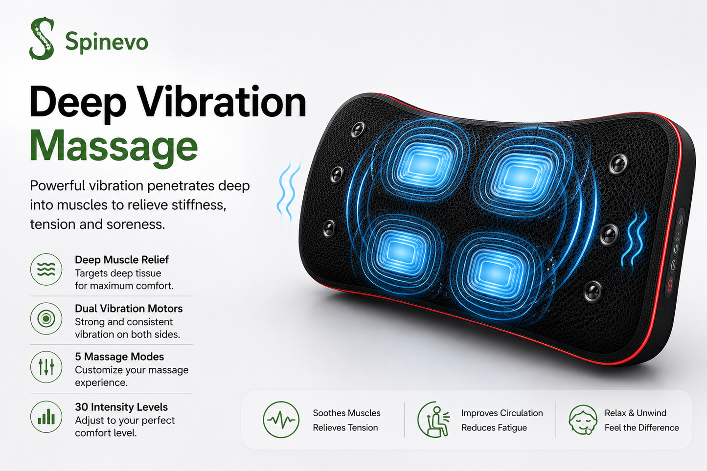 Spinevo lumbar relief massager control panel close-up