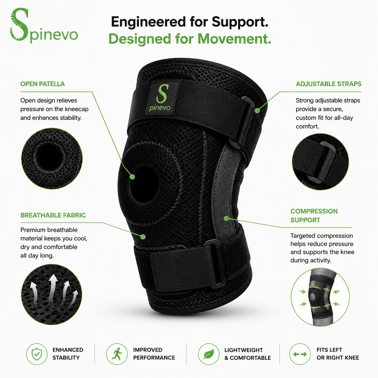 Breathable knee support brace close-up