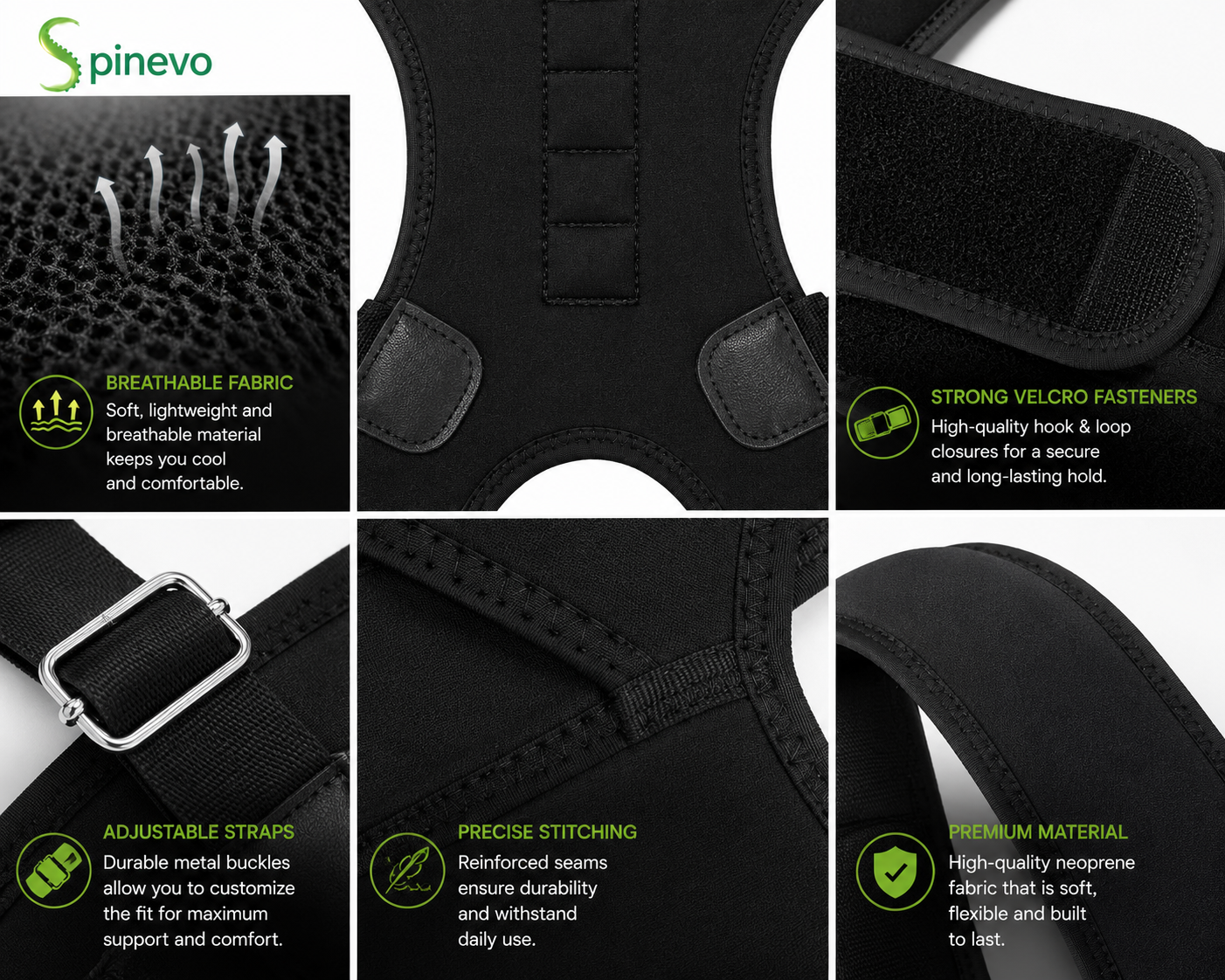 Breathable posture support brace close-up