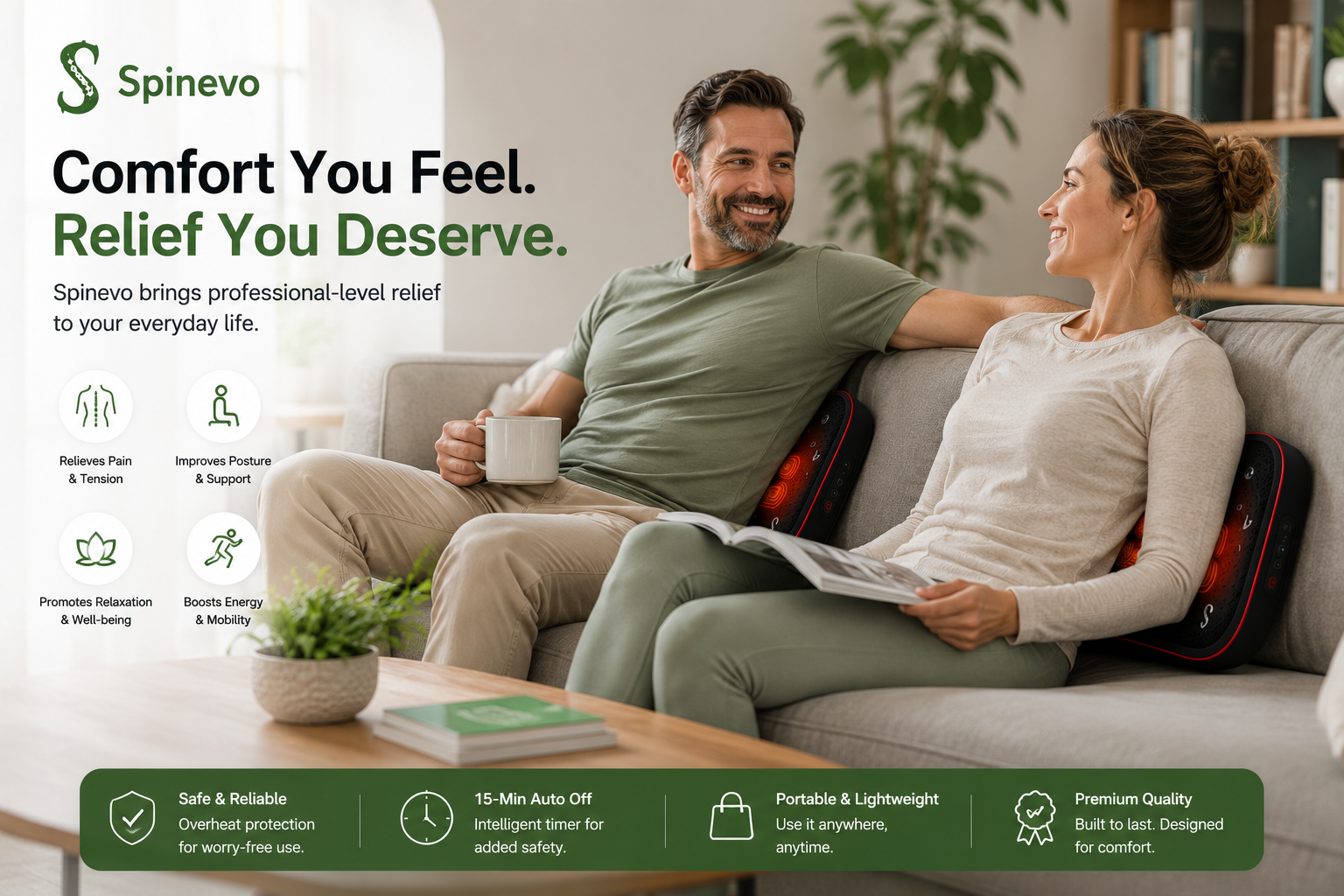 Person relaxing with Spinevo lumbar relief massager