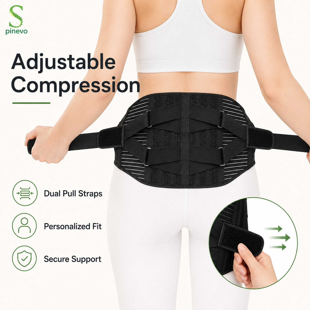 Spinevo lumbar support belt shown from the front