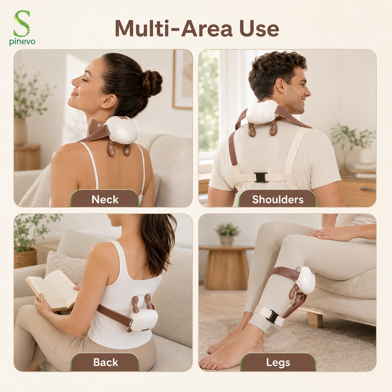 Spinevo HeatKnead Pro used on the neck, shoulders, back and legs