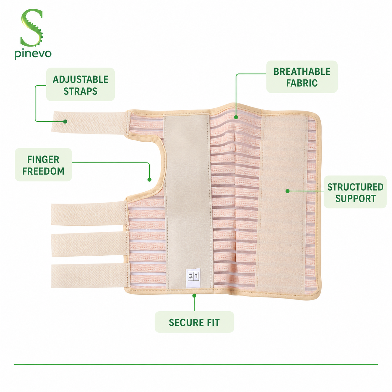 Before and after comparison showing wrist discomfort and Spinevo wrist support