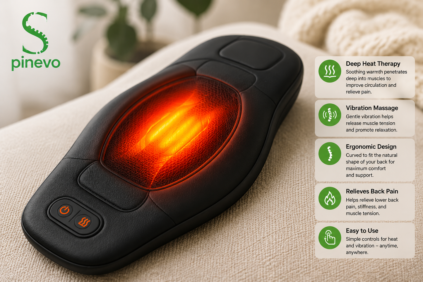 Heated lumbar support cushion for lower back pain relief