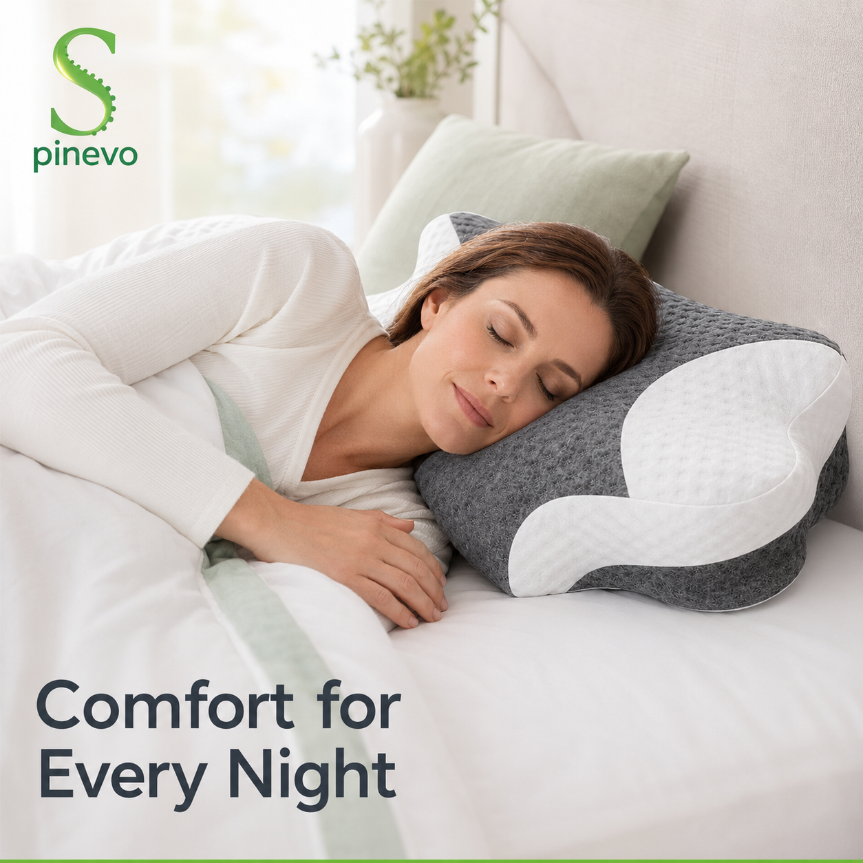 Spinevo ErgoCloud ergonomic memory foam neck pillow on a white background