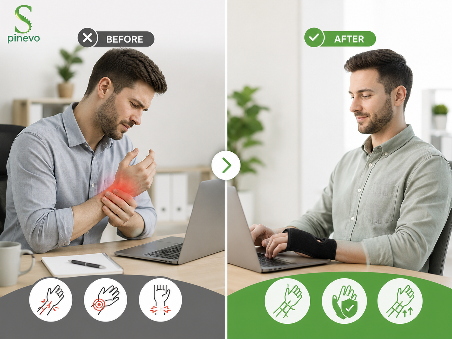 Spinevo™ Wrist Support Brace for Comfortable Office Work and Everyday Activities