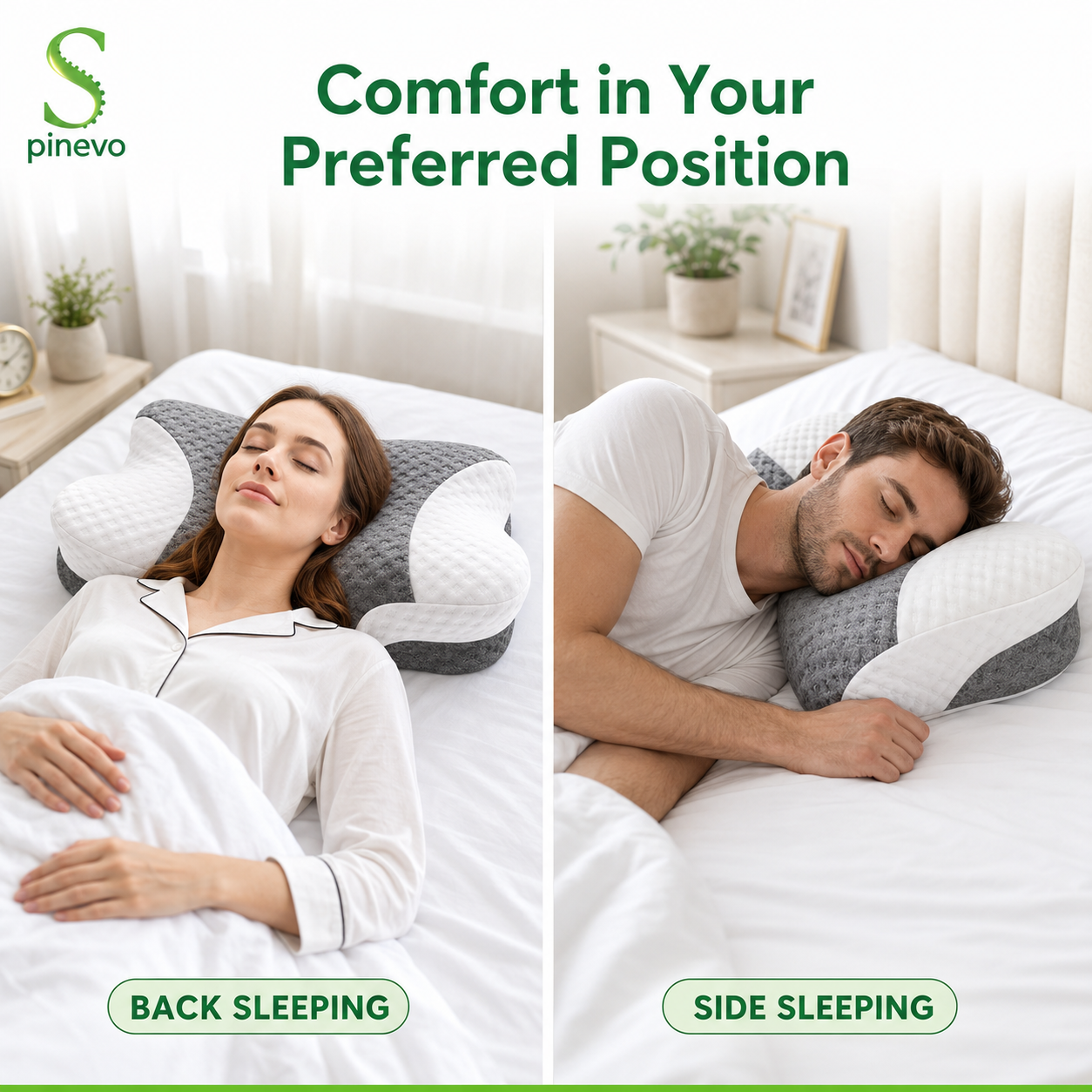 Spinevo ErgoCloud neck pillow used for comfortable back and side sleeping