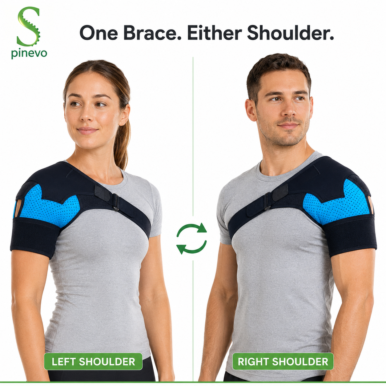 Spinevo IceFlex adjustable brace shown on both the left and right shoulder