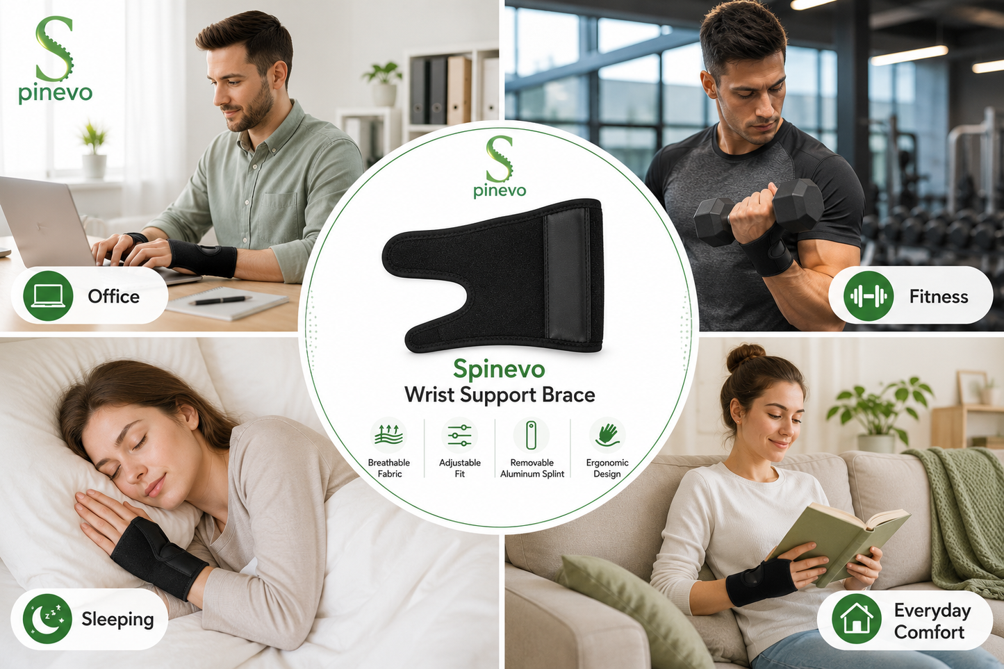 Spinevo™ Wrist Support Brace Designed for Office, Fitness, Sleeping and Everyday Comfort