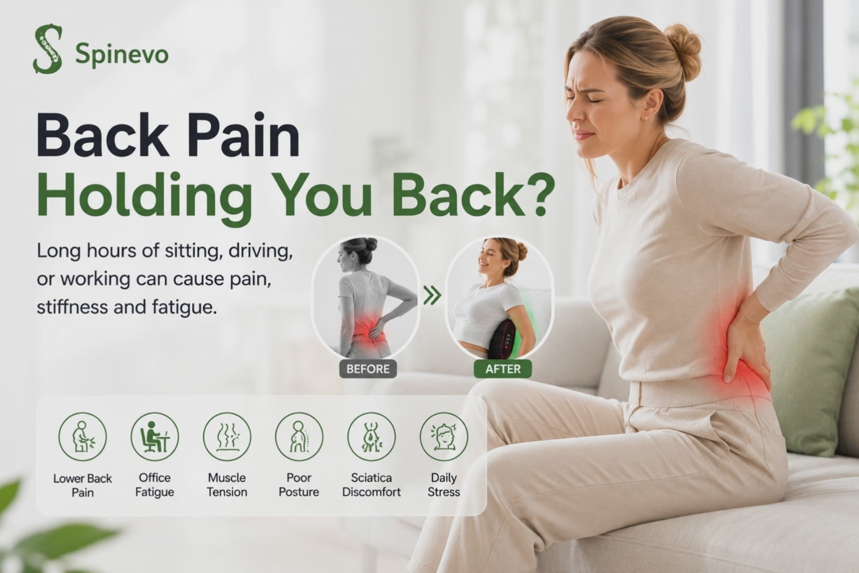 Spinevo Smart Lumbar Relief Massager demonstration for lower back pain and posture support